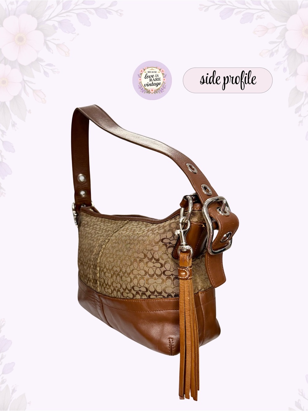 Vintage Coach Signature Khaki Jacquard Leather Hobo • Y2K Brown Shoulder Bag - Picture 3 of 11